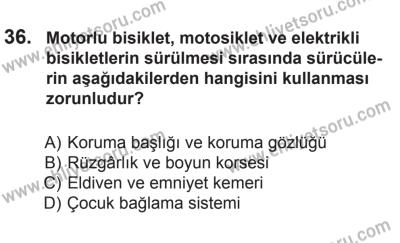 29 Ağustos 2015 Tarihli Sürücü Adayları Sınavı K Kitapçığı 36. Soru