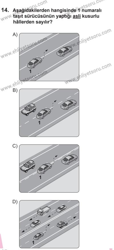 29 Ağustos 2015 Tarihli Sürücü Adayları Sınavı L Kitapçığı 14. Soru