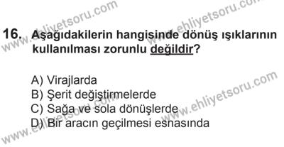 29 Ağustos 2015 Tarihli Sürücü Adayları Sınavı L Kitapçığı 16. Soru