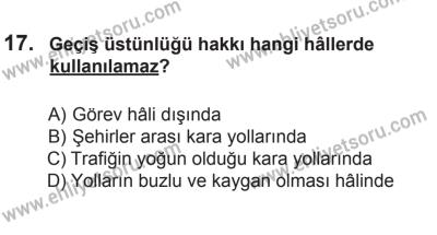 29 Ağustos 2015 Tarihli Sürücü Adayları Sınavı L Kitapçığı 17. Soru