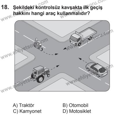 29 Ağustos 2015 Tarihli Sürücü Adayları Sınavı L Kitapçığı 18. Soru