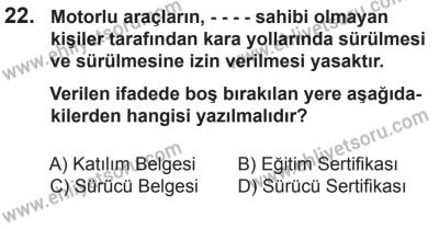 29 Ağustos 2015 Tarihli Sürücü Adayları Sınavı L Kitapçığı 22. Soru