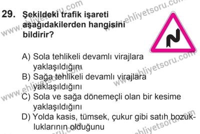 29 Ağustos 2015 Tarihli Sürücü Adayları Sınavı L Kitapçığı 29. Soru