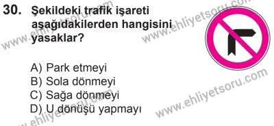 29 Ağustos 2015 Tarihli Sürücü Adayları Sınavı L Kitapçığı 30. Soru
