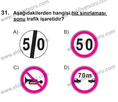 29 Ağustos 2015 Tarihli Sürücü Adayları Sınavı L Kitapçığı 31. Soru