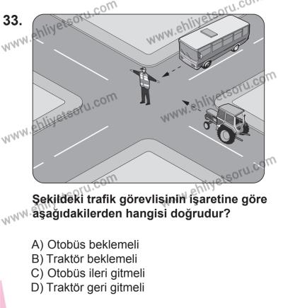 29 Ağustos 2015 Tarihli Sürücü Adayları Sınavı L Kitapçığı 33. Soru