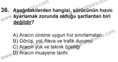29 Ağustos 2015 Tarihli Sürücü Adayları Sınavı L Kitapçığı 36. Soru