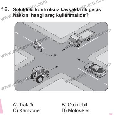 29 Ağustos 2015 Tarihli Sürücü Adayları Sınavı M Kitapçığı 16. Soru