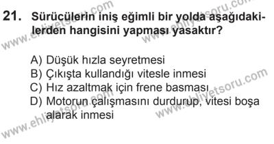 29 Ağustos 2015 Tarihli Sürücü Adayları Sınavı M Kitapçığı 21. Soru
