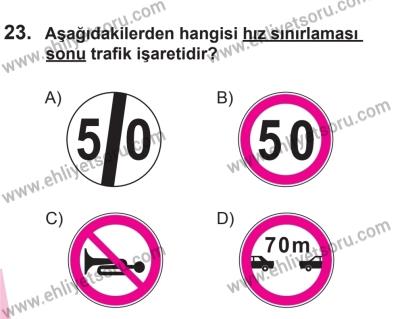 29 Ağustos 2015 Tarihli Sürücü Adayları Sınavı M Kitapçığı 23. Soru
