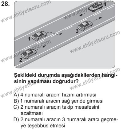 29 Ağustos 2015 Tarihli Sürücü Adayları Sınavı M Kitapçığı 28. Soru