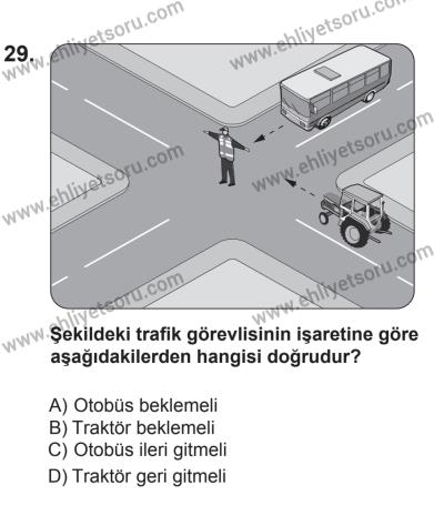 29 Ağustos 2015 Tarihli Sürücü Adayları Sınavı M Kitapçığı 29. Soru