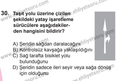 29 Ağustos 2015 Tarihli Sürücü Adayları Sınavı M Kitapçığı 30. Soru
