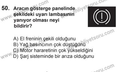 29 Ağustos 2015 Tarihli Sürücü Adayları Sınavı M Kitapçığı 50. Soru