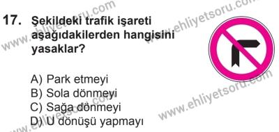 29 Ağustos 2015 Tarihli Sürücü Adayları Sınavı N Kitapçığı 17. Soru
