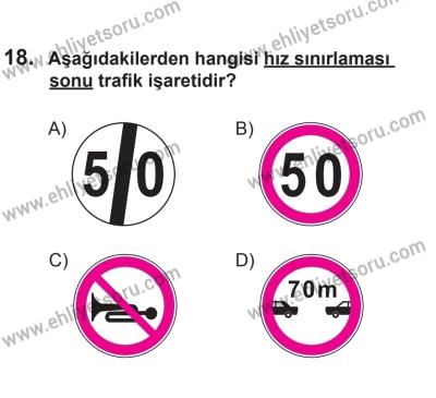 29 Ağustos 2015 Tarihli Sürücü Adayları Sınavı N Kitapçığı 18. Soru