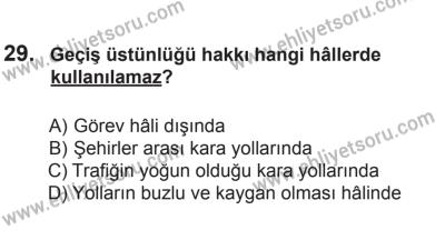 29 Ağustos 2015 Tarihli Sürücü Adayları Sınavı N Kitapçığı 29. Soru
