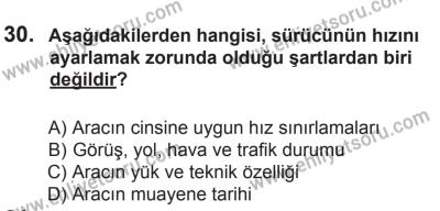 29 Ağustos 2015 Tarihli Sürücü Adayları Sınavı N Kitapçığı 30. Soru