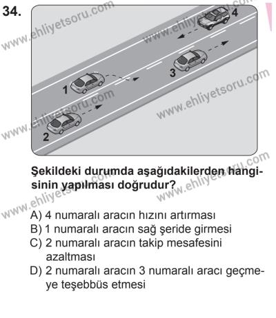 29 Ağustos 2015 Tarihli Sürücü Adayları Sınavı N Kitapçığı 34. Soru