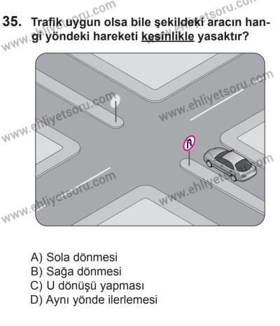 29 Ağustos 2015 Tarihli Sürücü Adayları Sınavı N Kitapçığı 35. Soru
