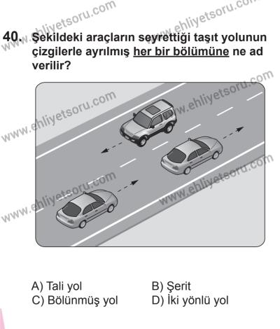 29 Ağustos 2015 Tarihli Sürücü Adayları Sınavı N Kitapçığı 40. Soru