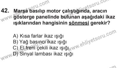 29 Ağustos 2015 Tarihli Sürücü Adayları Sınavı N Kitapçığı 42. Soru