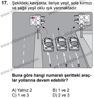 29 Temmuz 2017 Tarihli Sürücü Adayları Sınavı K Kitapçığı 1. Oturum 17. Soru