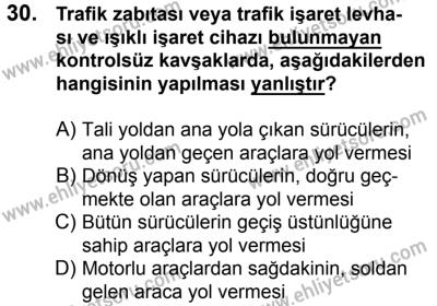 29 Temmuz 2017 Tarihli Sürücü Adayları Sınavı K Kitapçığı 1. Oturum 30. Soru