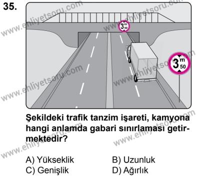 29 Temmuz 2017 Tarihli Sürücü Adayları Sınavı K Kitapçığı 1. Oturum 35. Soru