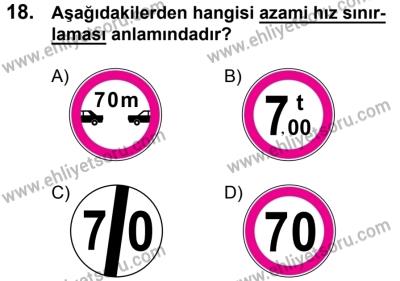 29 Temmuz 2017 Tarihli Sürücü Adayları Sınavı K Kitapçığı 2. Oturum 18. Soru