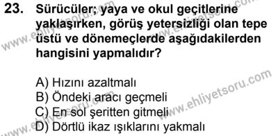 29 Temmuz 2017 Tarihli Sürücü Adayları Sınavı K Kitapçığı 2. Oturum 23. Soru