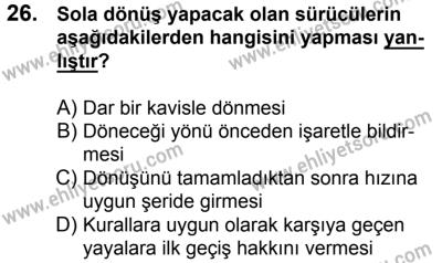 29 Temmuz 2017 Tarihli Sürücü Adayları Sınavı K Kitapçığı 2. Oturum 26. Soru