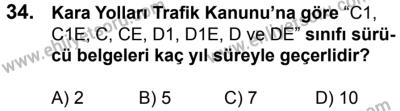 29 Temmuz 2017 Tarihli Sürücü Adayları Sınavı K Kitapçığı 2. Oturum 34. Soru