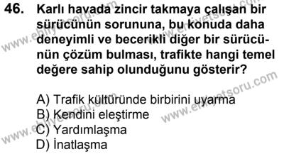 29 Temmuz 2017 Tarihli Sürücü Adayları Sınavı K Kitapçığı 2. Oturum 46. Soru