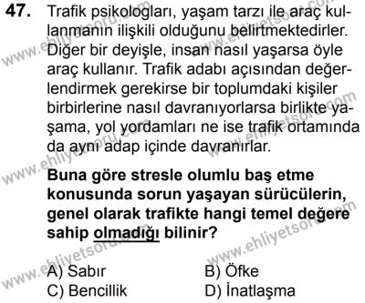 29 Temmuz 2017 Tarihli Sürücü Adayları Sınavı K Kitapçığı 2. Oturum 47. Soru