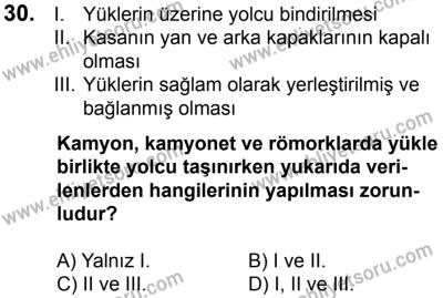 4 Ağustos 2018 Tarihli Sürücü Adayları Sınavı K Kitapçığı 30. Soru