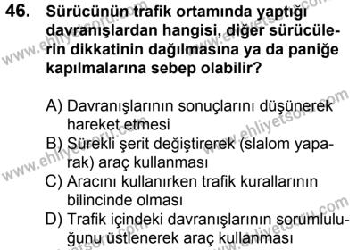 4 Ağustos 2018 Tarihli Sürücü Adayları Sınavı K Kitapçığı 46. Soru