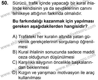 4 Ağustos 2018 Tarihli Sürücü Adayları Sınavı L Kitapçığı 50. Soru