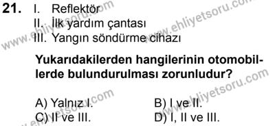 4 Ağustos 2018 Tarihli Sürücü Adayları Sınavı N Kitapçığı 21. Soru