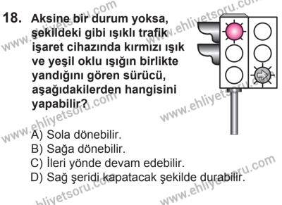 6 Eylül 2014 Tarihli Sürücü Adayları Sınavı K Kitapçığı 18. Soru