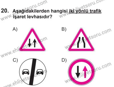 6 Eylül 2014 Tarihli Sürücü Adayları Sınavı K Kitapçığı 20. Soru