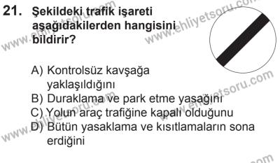 6 Eylül 2014 Tarihli Sürücü Adayları Sınavı K Kitapçığı 21. Soru
