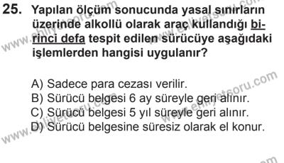 6 Eylül 2014 Tarihli Sürücü Adayları Sınavı K Kitapçığı 25. Soru