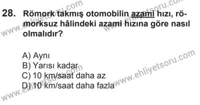 6 Eylül 2014 Tarihli Sürücü Adayları Sınavı K Kitapçığı 28. Soru
