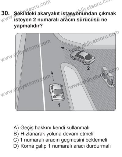 6 Eylül 2014 Tarihli Sürücü Adayları Sınavı K Kitapçığı 30. Soru