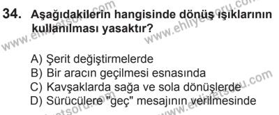 6 Eylül 2014 Tarihli Sürücü Adayları Sınavı K Kitapçığı 34. Soru