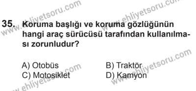 6 Eylül 2014 Tarihli Sürücü Adayları Sınavı K Kitapçığı 35. Soru