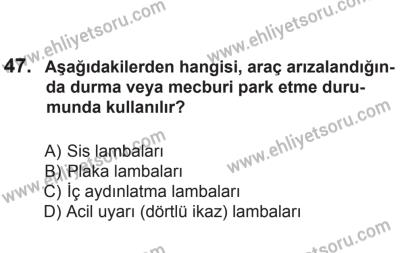 6 Eylül 2014 Tarihli Sürücü Adayları Sınavı K Kitapçığı 47. Soru
