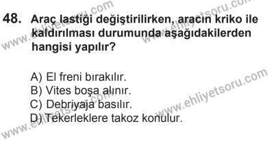6 Eylül 2014 Tarihli Sürücü Adayları Sınavı K Kitapçığı 48. Soru