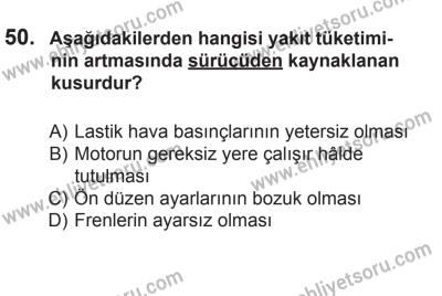 6 Eylül 2014 Tarihli Sürücü Adayları Sınavı K Kitapçığı 50. Soru